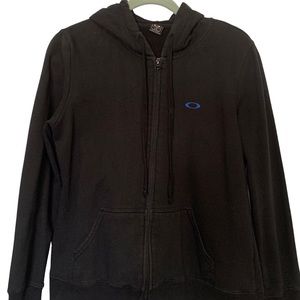 OAKLEY WOMENS BLACK ZIP UP HOODIE WITH GRAPHIC DESIGN ON BACK LARGE